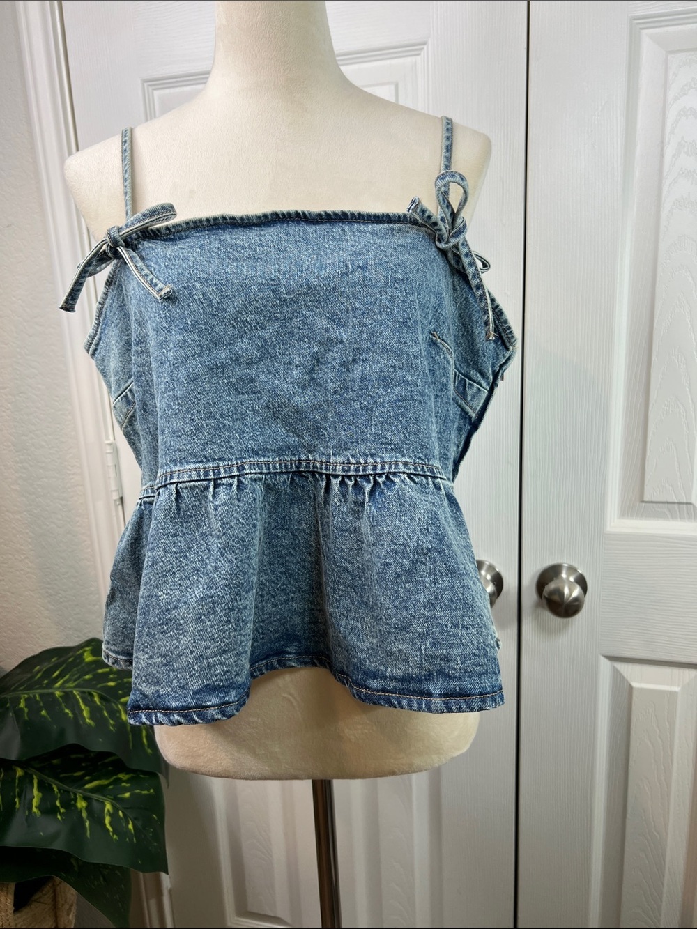 Denim Peplum Tie-Strap Tank Top Size XL